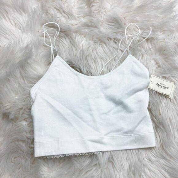Gilly Hicks White Strappy Bralette Ribbed Front & Lace Back - Picture 1 of 3